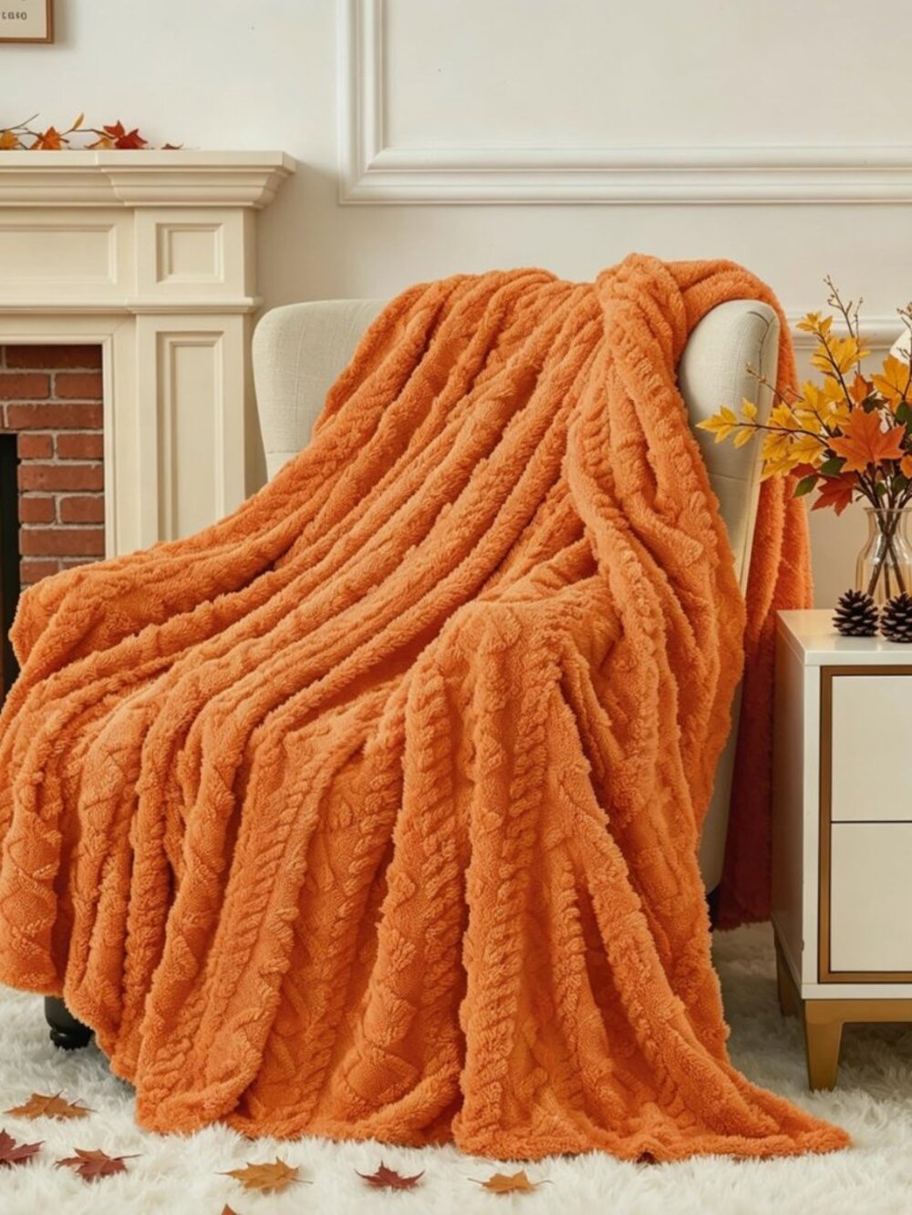 Fleece Throw Blanket for Couch,Fall Boho Blankets,50"x60" Orange